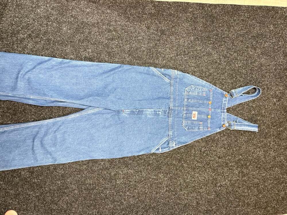 Vintage Workwear Streetwear Round House Denim Overalls Vintage Medium Wash Bib D